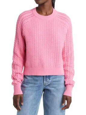 French Connection Mozart Mixed Stitch Cotton Sweater in Aurora Pink